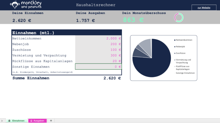 Haushaltsrechner-kostenlose Excel-Vorlage-Einnahmen